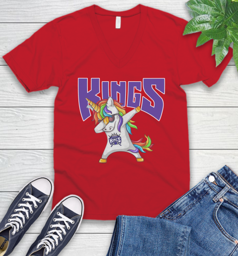 Sacramento Kings NBA Basketball Funny Unicorn Dabbing Sports V-Neck T-Shirt 7