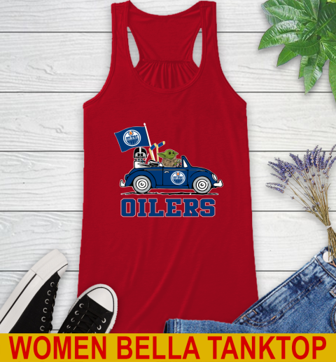 NHL Hockey Edmonton Oilers Darth Vader Baby Yoda Driving Star Wars Shirt Racerback Tank 6