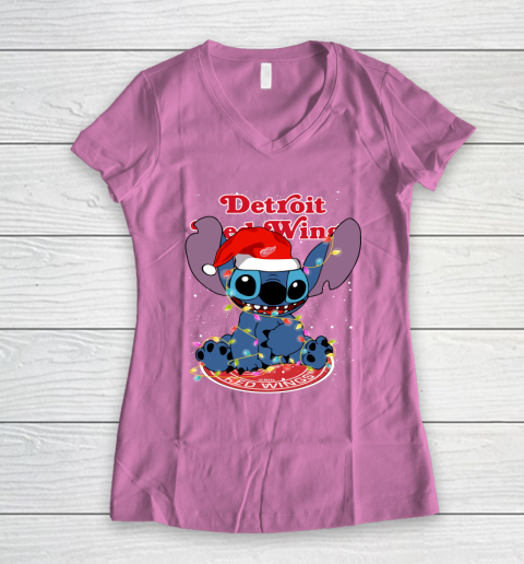 Detroit Red Wings NHL Hockey noel stitch Christmas Women's V-Neck T-Shirt 8