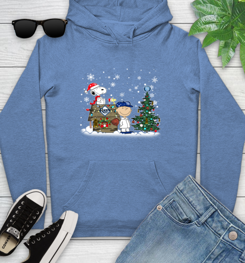 MLB Tampa Bay Rays Snoopy Charlie Brown Christmas Baseball Commissioner's Trophy Youth Hoodie 13
