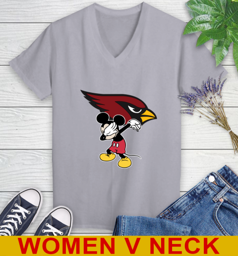 Arizona Cardinals NFL Football Dabbing Mickey Disney Sports Women's V-Neck T-Shirt 5