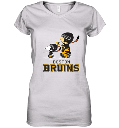 Let's Play Bostons Bruins Ice Hockey Snoopy NHL Women's V-Neck T-Shirt