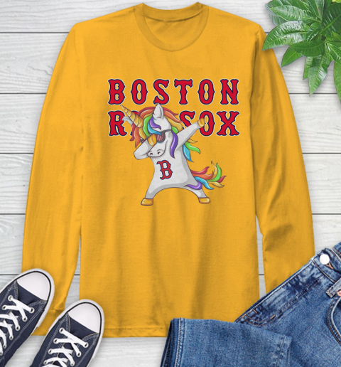Boston Red Sox MLB Baseball Funny Unicorn Dabbing Sports Long Sleeve T-Shirt 3
