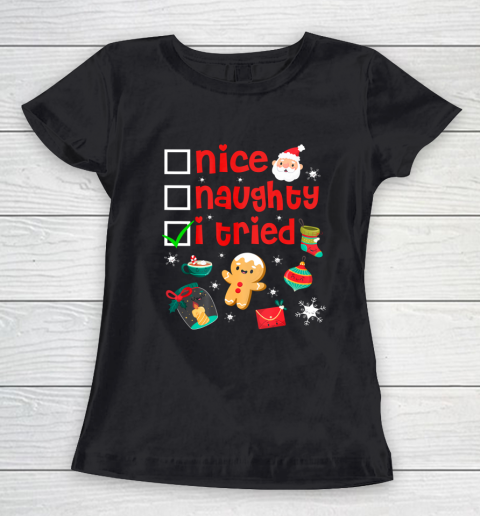 Nice Naughty I Tried Funny Christmas Women's T-Shirt