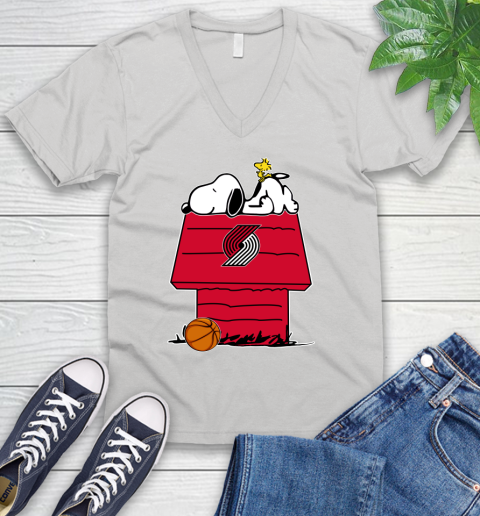 Portland Trail Blazers NBA Basketball Snoopy Woodstock The Peanuts Movie V-Neck T-Shirt
