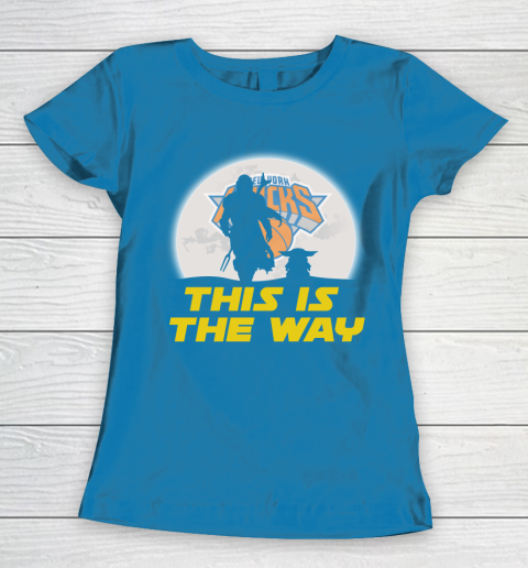 New York Knicks NBA Basketball Star Wars Yoda And Mandalorian This Is The Way Women's T-Shirt 6