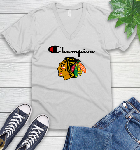 NHL Hockey Chicago Blackhawks Champion Shirt V-Neck T-Shirt