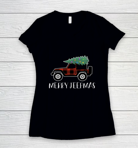 Merry Jeepmas Buffalo Plaid Christmas Jeep Women's V-Neck T-Shirt