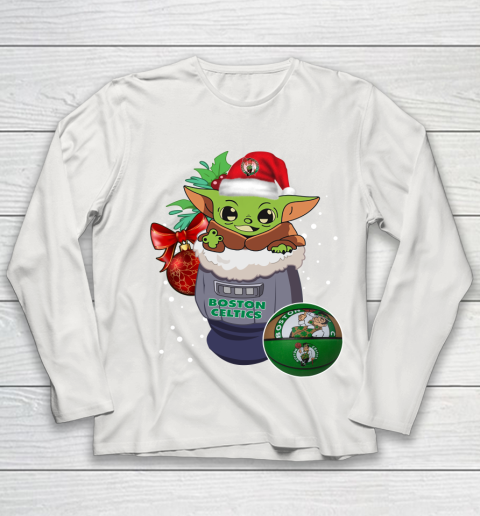 Boston Celtics Christmas Baby Yoda Star Wars Funny Happy NBA Youth Long Sleeve 11