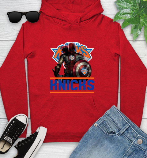 New York Knicks NBA Basketball Captain America Thor Spider Man Hawkeye Avengers Youth Hoodie 11