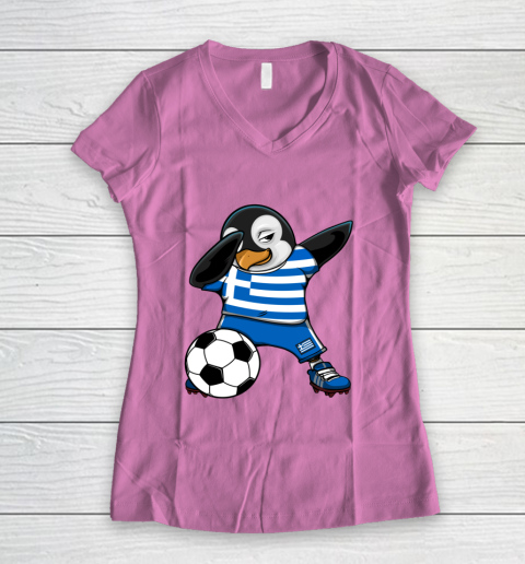 Dabbing Penguin Greece Soccer Fans Jersey Football Lovers Women's V-Neck T-Shirt 8