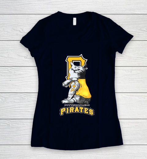 MLB Baseball My Cat Loves Pittsburgh Pirates Women's V-Neck T-Shirt 2