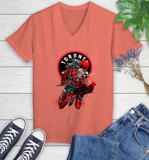 NBA Deadpool Marvel Comics Sports Basketball Toronto Raptors Women's V-Neck T-Shirt 6