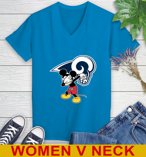 Los Angeles Rams NFL Football Dabbing Mickey Disney Sports Women's V-Neck T-Shirt 8