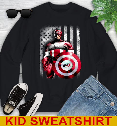 Carolina Hurricanes NHL Hockey Captain America Marvel Avengers American Flag Shirt Youth Sweatshirt
