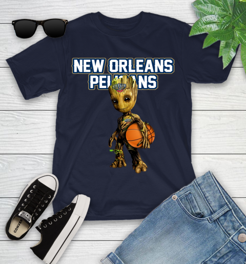 New Orleans Pelicans NBA Basketball Groot Marvel Guardians Of The Galaxy Youth T-Shirt 3