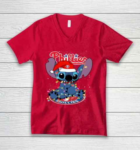 Philadelphia Phillies MLB noel stitch Baseball Christmas V-Neck T-Shirt 4 Philadelphia Phillies MLB noel stitch Baseball Christmas V-Neck T-Shirt - Image 4