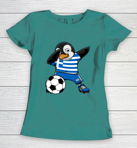 Dabbing Penguin Greece Soccer Fans Jersey Football Lovers Women's T-Shirt 10