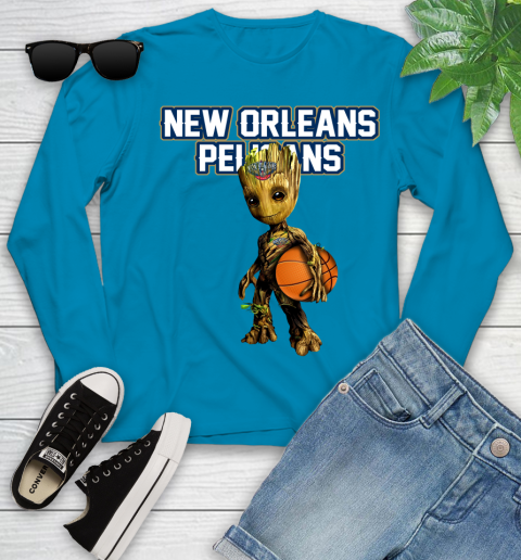 New Orleans Pelicans NBA Basketball Groot Marvel Guardians Of The Galaxy Youth Long Sleeve 7