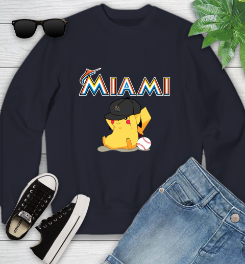 MLB Pikachu Baseball Sports Miami Marlins Youth Sweatshirt 3