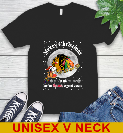Chicago Blackhawks Merry Christmas To All And To Blackhawks A Good Season NHL Hockey Sports V-Neck T-Shirt