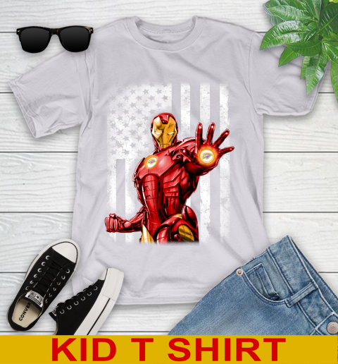 Oklahoma City Thunder NBA Basketball Iron Man Avengers American Flag Shirt Youth T-Shirt - Image 5
