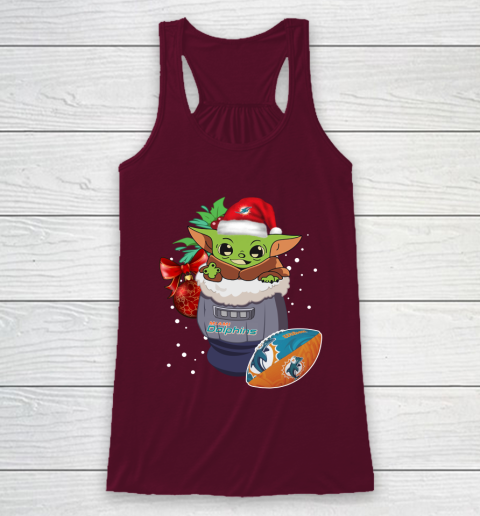 Miami Dolphins Christmas Baby Yoda Star Wars Funny Happy NFL Racerback Tank 3
