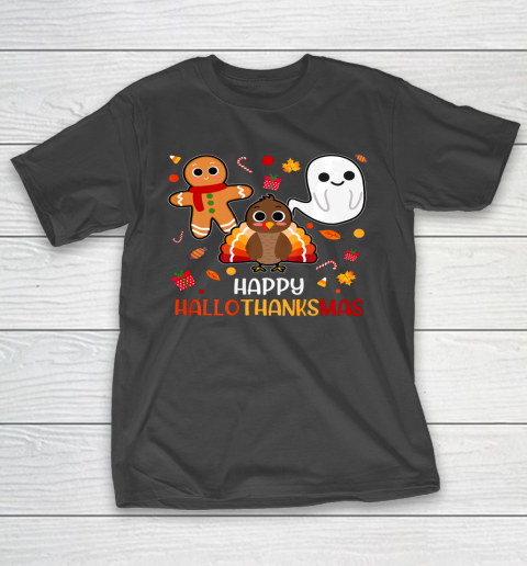Happy Hallothanksmas Halloween Thanksgiving Christmas Cute T-Shirt
