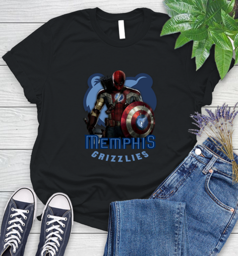 Memphis Grizzlies NBA Basketball Captain America Thor Spider Man Hawkeye Avengers Women's T-Shirt 2