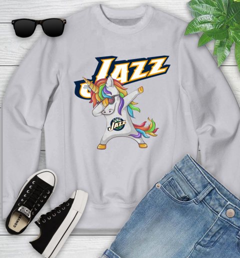 Utah Jazz NBA Basketball Funny Unicorn Dabbing Sports Youth Sweatshirt 4