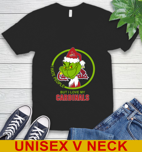 St.Louis Cardinals MLB Christmas Grinch I Hate People But I Love My Favorite Baseball Team V-Neck T-Shirt 2