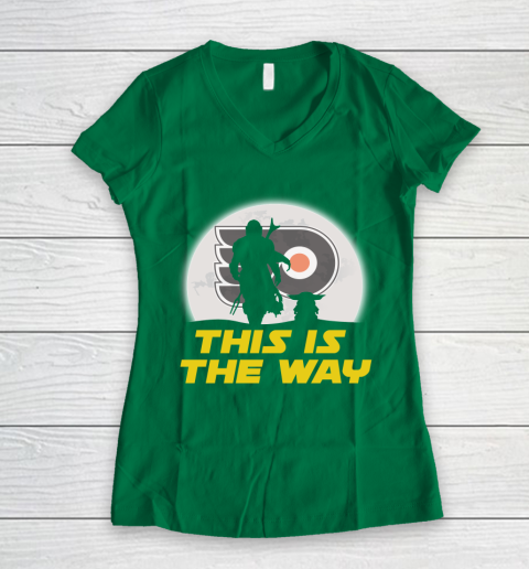 Philadelphia Flyers NHL Ice Hockey Star Wars Yoda And Mandalorian This Is The Way Women's V-Neck T-Shirt 3