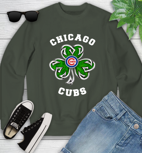 MLB Chicago Cubs Three Leaf Clover St Patrick's Day Baseball Sports Youth Sweatshirt 9