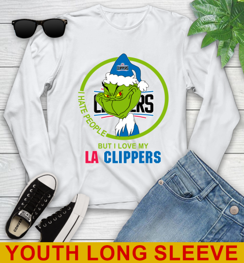 LA Clippers NBA Christmas Grinch I Hate People But I Love My Favorite Basketball Team Youth Long Sleeve