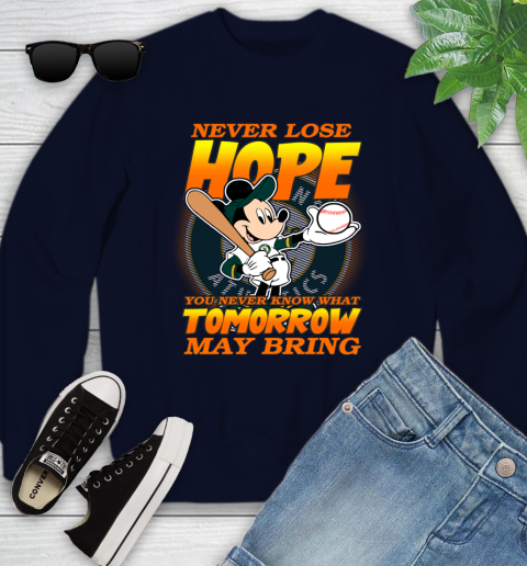 Oakland Athletics MLB Baseball Mickey Disney Never Lose Hope Youth Sweatshirt - Image 3