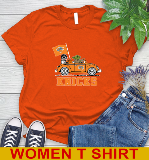 NBA Basketball New York Knicks Darth Vader Baby Yoda Driving Star Wars Shirt Women's T-Shirt 4