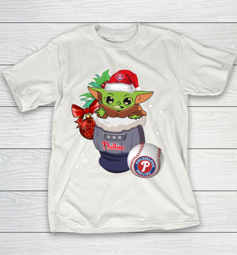 Philadelphia Phillies Christmas Baby Yoda Star Wars Funny Happy MLB Youth T-Shirt 3
