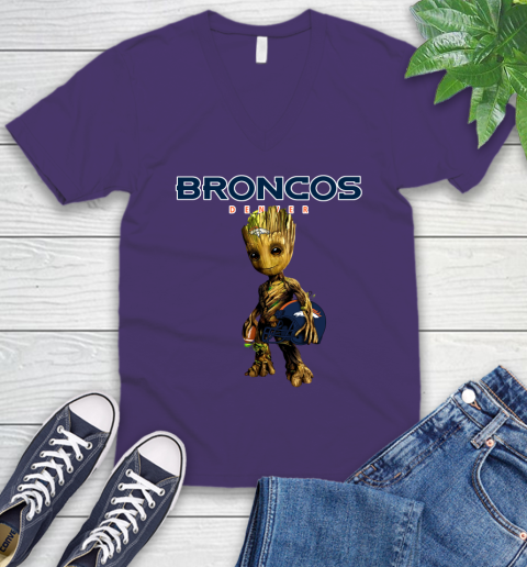 Denver Broncos NFL Football Groot Marvel Guardians Of The Galaxy V-Neck T-Shirt 10