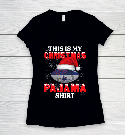 New York Giants This Is My Christmas Pajama Shirt NFL Women's V-Neck T-Shirt