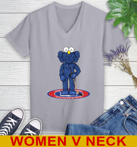 NHL Hockey New York Rangers Kaws Bff Blue Figure Shirt Women's V-Neck T-Shirt 5