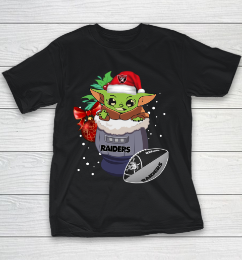 Oakland Raiders Christmas Baby Yoda Star Wars Funny Happy NFL Youth T-Shirt 2