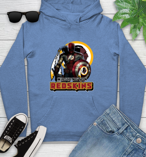 NFL Captain America Thor Spider Man Hawkeye Avengers Endgame Football Washington Redskins Youth Hoodie 12