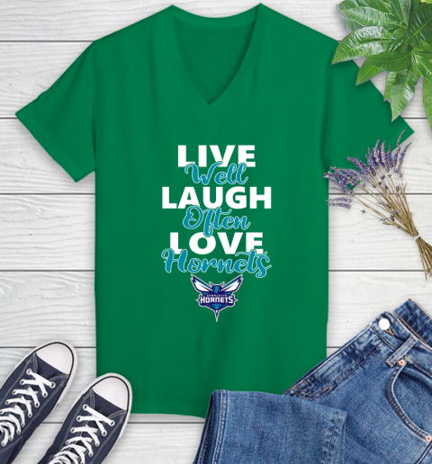 NBA Basketball Charlotte Hornets Live Well Laugh Often Love Shirt Women's V-Neck T-Shirt 4