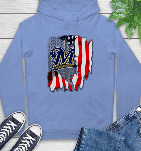 Milwaukee Brewers MLB Baseball American Flag Hoodie 11