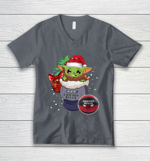 Chicago Bulls Christmas Baby Yoda Star Wars Funny Happy NBA V-Neck T-Shirt 5