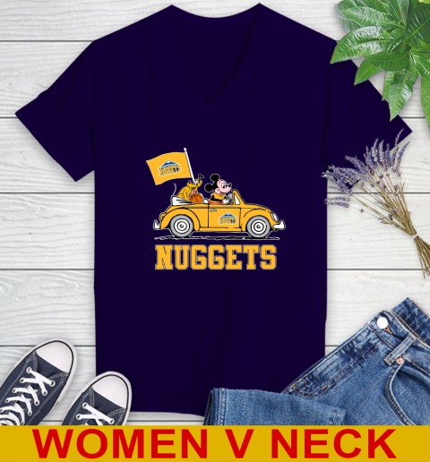 NBA Basketball Denver Nuggets Pluto Mickey Driving Disney Shirt Women's V-Neck T-Shirt 4