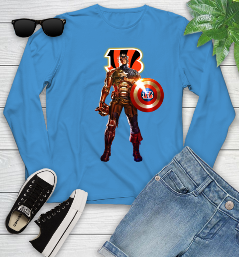 NFL Captain America Marvel Avengers Endgame Football Sports Cincinnati Bengals Youth Long Sleeve 7