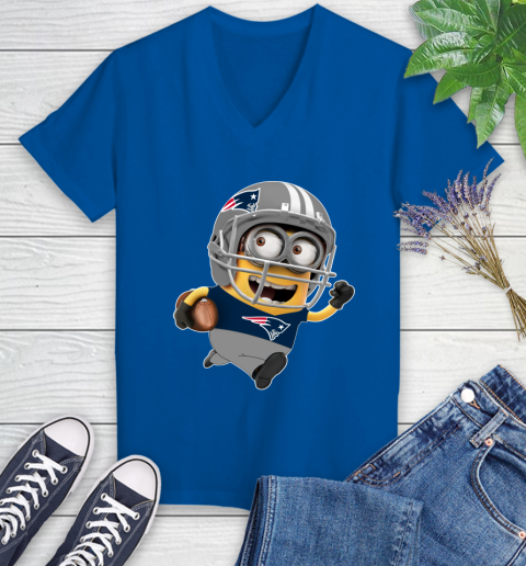 NFL New England Patriots Minions Disney Football Sports Women's V-Neck T-Shirt 10