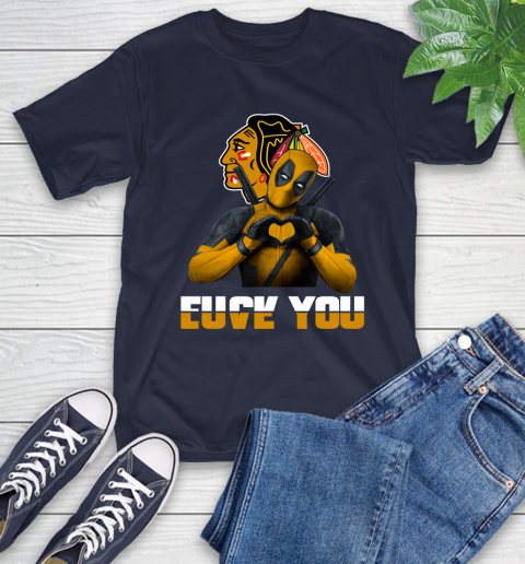 NHL Chicago Blackhawks Deadpool Love You Fuck You Hockey Sports T-Shirt 3