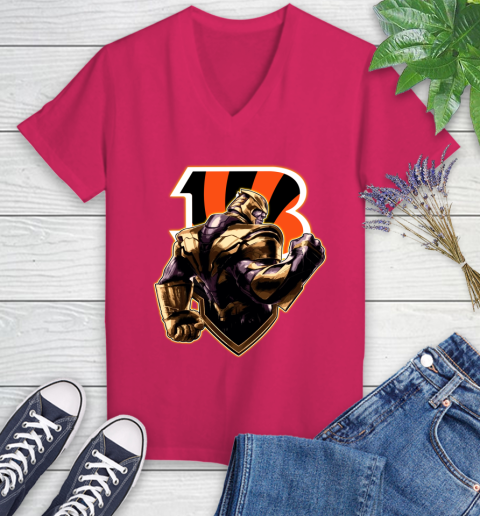 NFL Thanos Avengers Endgame Football Sports Cincinnati Bengals Women's V-Neck T-Shirt 9